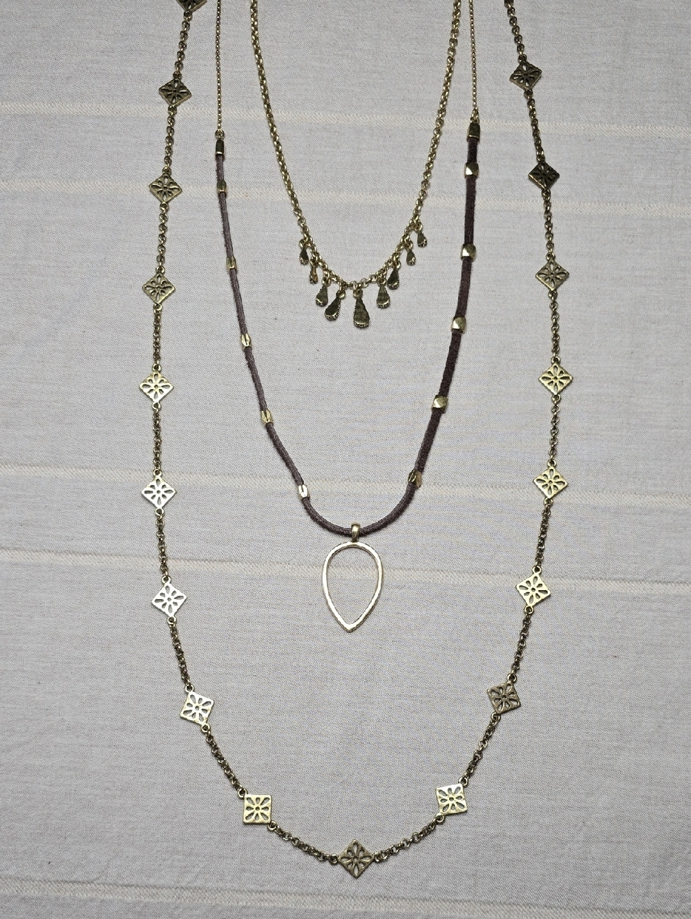 Lucky Brand Layered Pendant Necklace | Gold Tone Boho Statement Necklace